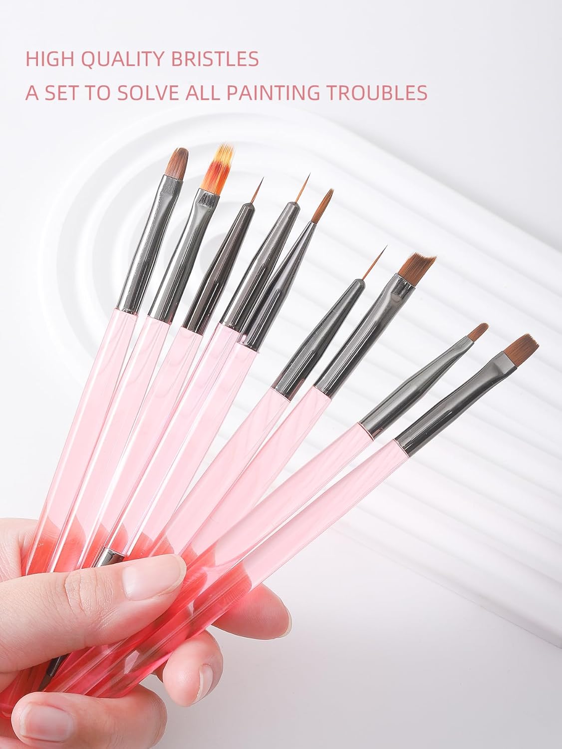 Nail Art Brushes Set, 9pcs Nail Design Painting Brushes, Professional Nail Art Design Brushes, Nail Fine Liner Brushes, Pink