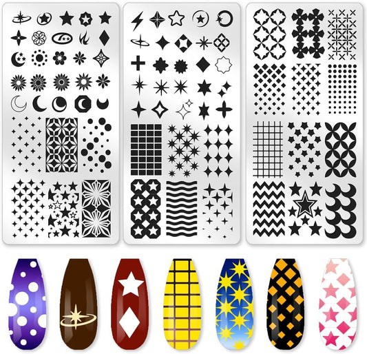 benikmake 3pcs Star Moon Nail Stamp Template Star Gradient Nail Printing Stainless Stencil for Manicure Salon Classic Elements 6x12cm 2.36x4.7inch