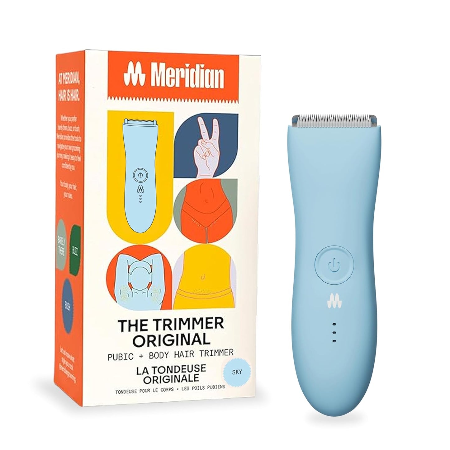 MERIDIAN The Trimmer Original - Body Hair Trimmer for Men, Electric Shaver for Pubic Hair, Chest, Legs & Bikini, Waterproof & Rechargeable, Sky