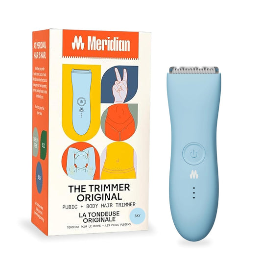MERIDIAN The Trimmer Original - Body Hair Trimmer for Men, Electric Shaver for Pubic Hair, Chest, Legs & Bikini, Waterproof & Rechargeable, Sky