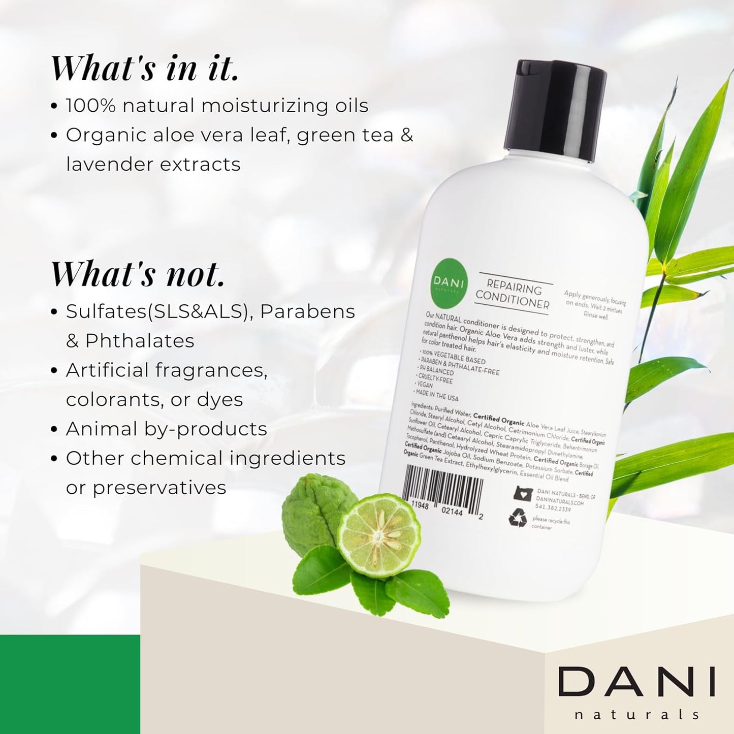 DANI Naturals Conditioner – Bamboo Bergamot, Ultra-Hydrating & Nourishing for Dry & Curly Hair, Strengthens, Restores, Controls Frizz, Vegan & Color-Safe, 12 oz