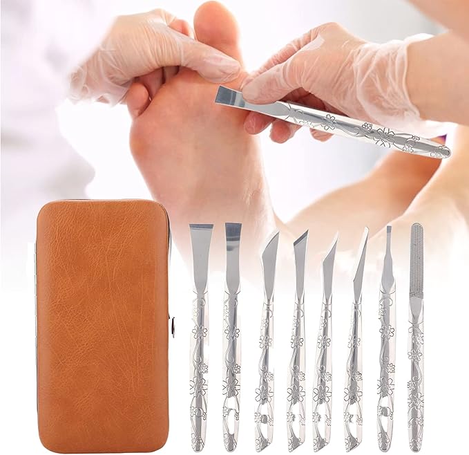Watris Veiyi 8PCS Foot Shaver Pedicure Tool, Pedicure Knives Set, Stainless Steel Dead Skin Removal Kit, Foot File Callus Nail for Women Men Care Feet