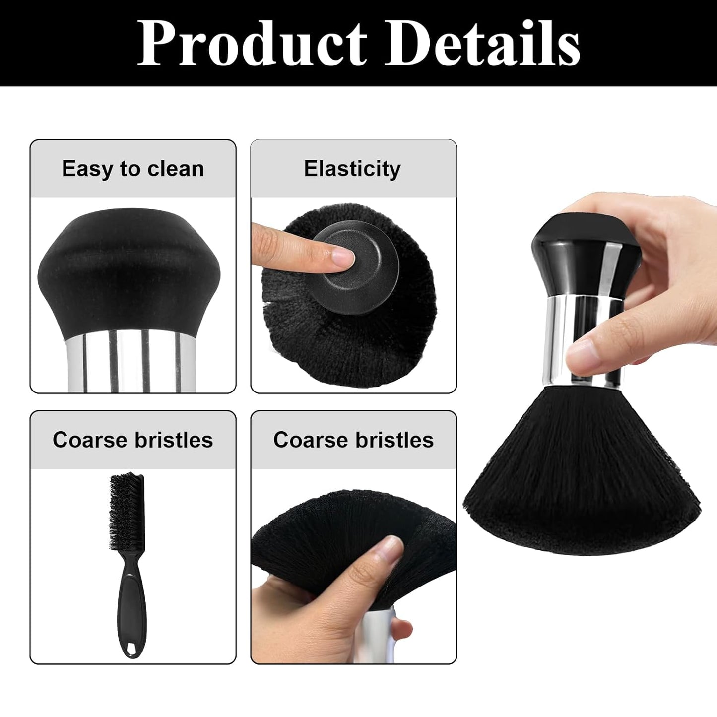 3Pcs Neck Duster Barber Brush, Barber Accessories Supplies Professional, Black Plastic Handle Bristles Soft Cleaning Brush for Remove Loose Hair Around Neckline Haircut Hair Styling Tools