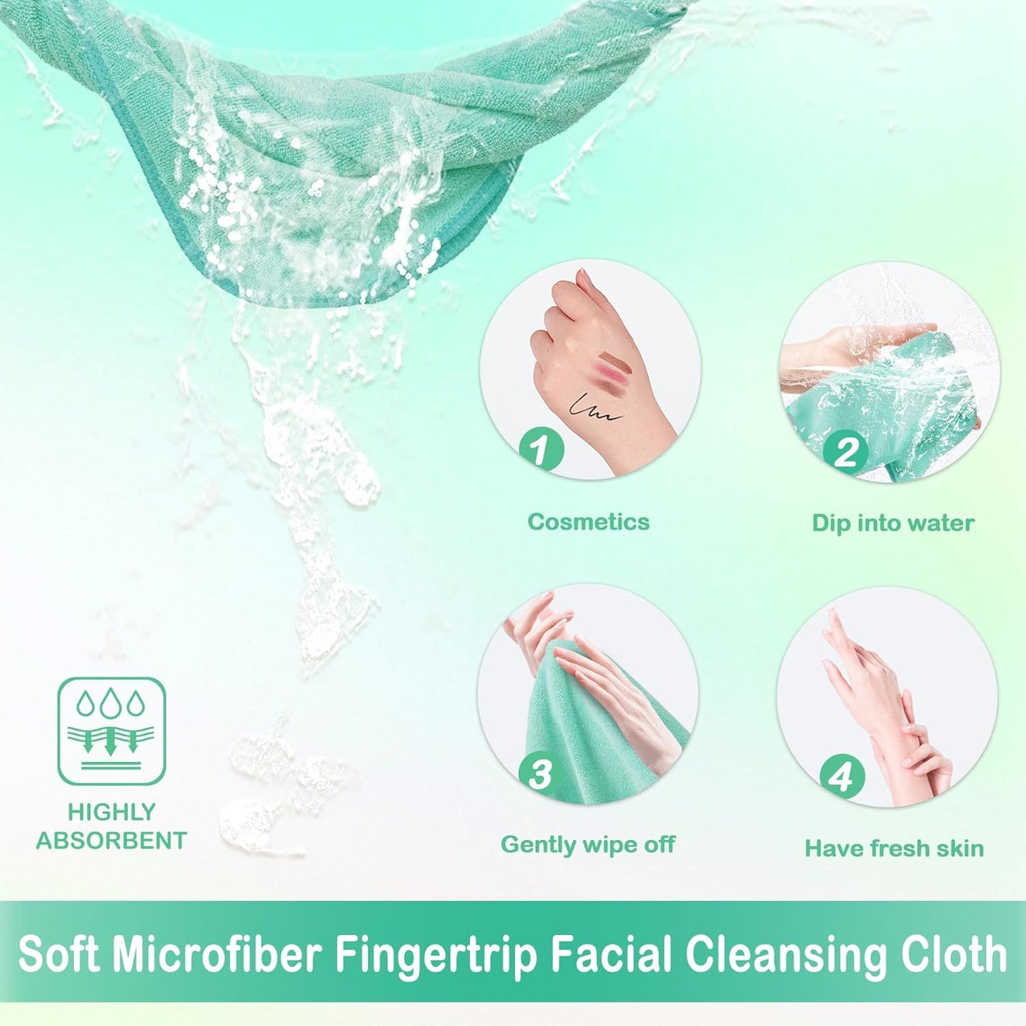 Nugilla Makeup Remover Cloth 12 x 12 Inch, Reusable Makeup Remover Towels for Washing Face, 6 Pack Washable Microfiber Face Cloth Fast Drying Washcloth, Green