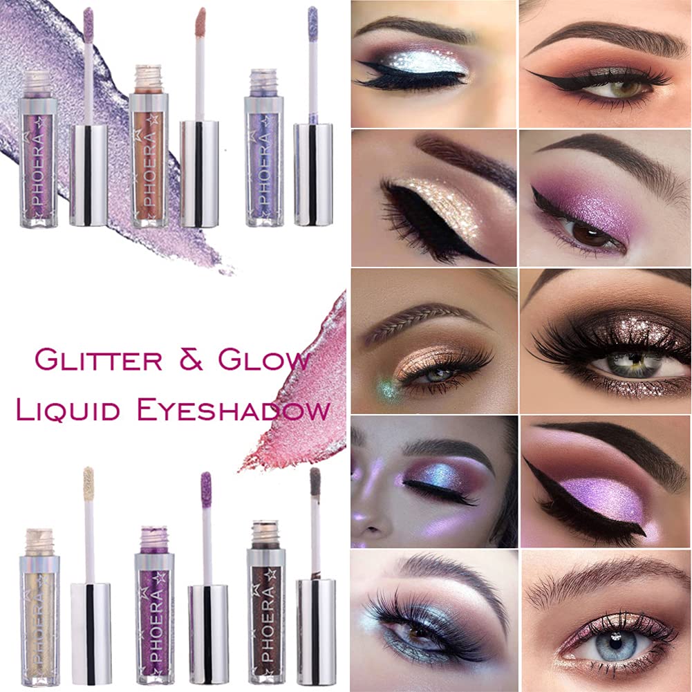 Glitter Eyeshadow，Makeup For Eyes Liquid Shimmer Sparkle Glow Light Colors Pencil Stick Shiny Long Lasting Waterproof Shining Eye Shadow Sets Metallic Pigments Metals Gloss Sparkling Pen Kit (A106)