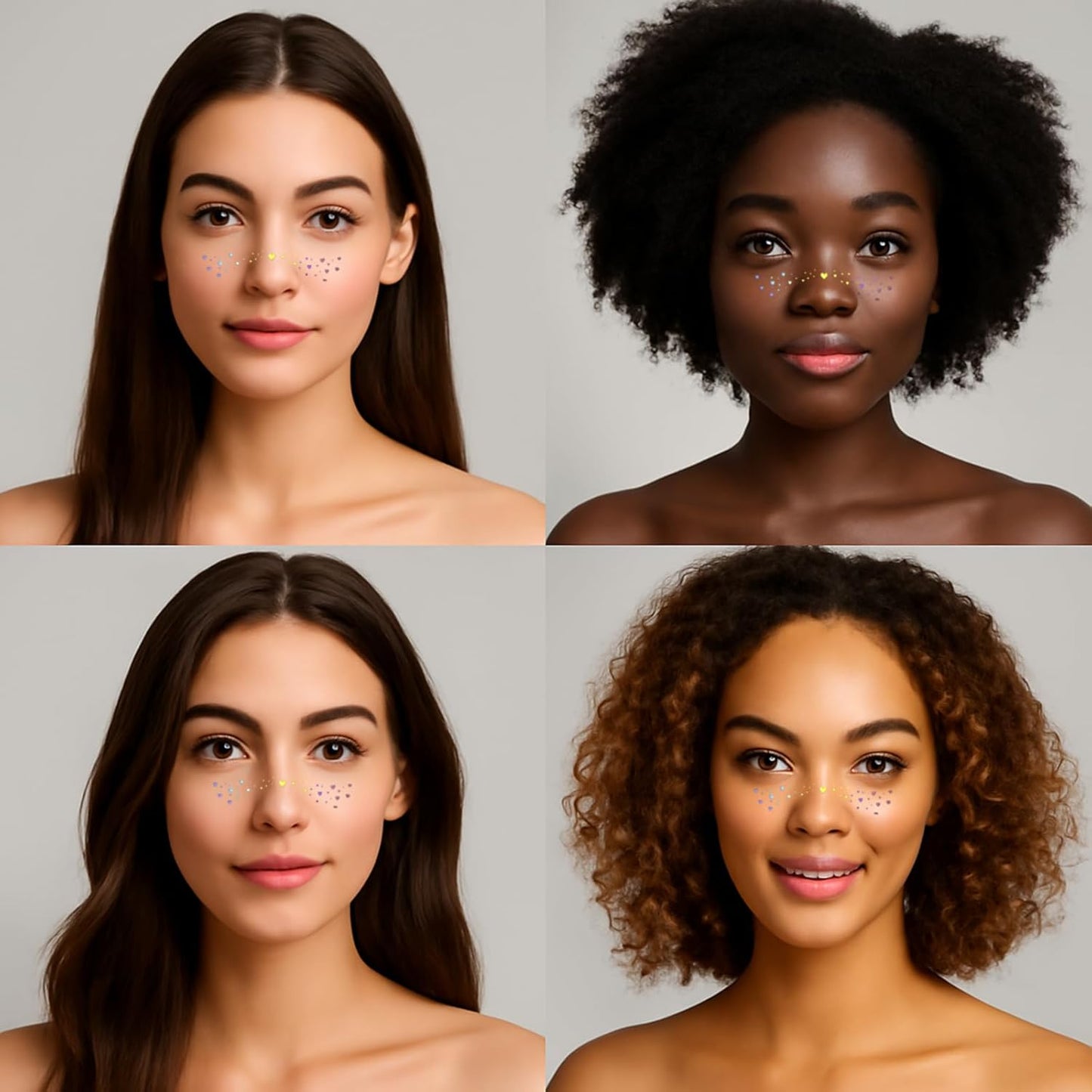 6Pack Holographic Multichrome Glitter Freckles Face Tattoo,Waterproof Sparkle Face Glitter Makeup Patches,Temporary Faces Speckles for Women.