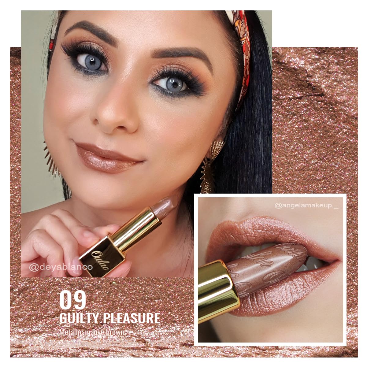 Oulac Brown Lipstick for Women with Metallic 3D Shine Lightweight Hydrating Formula, High Impact Lip Color, Vegan Beauty, Full Coverage Lip Makeup, Christmas Gifts for Women, Guilty Pleasure (09)