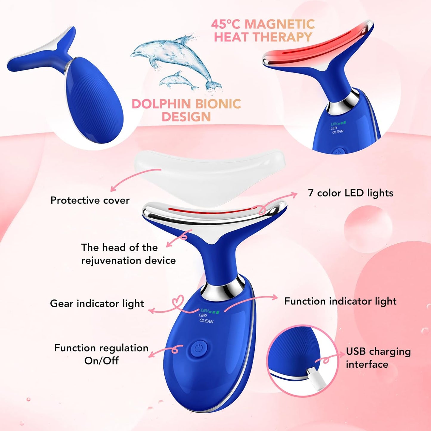 Red-Light-Therapy-for-Face, Facial Massager Wand with 7 Color - Birthday, Christmas, Mothers Day, Valentines Day, Self Care Gifts for Her Women Mom Best Friend Wife Teacher (Blue)