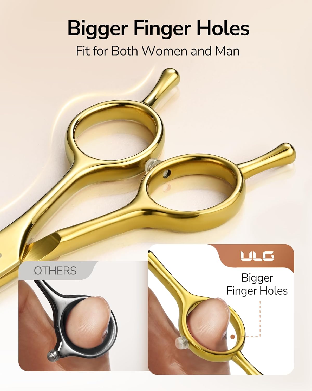 ULG Professional Hair Cutting Scissors 6.5 Inch – Sharp Barber Shears, Stainless Steel Symmetrical Salon Haircut Scissors for Women, Men, Kids, Gloss Paint Finish, Golden