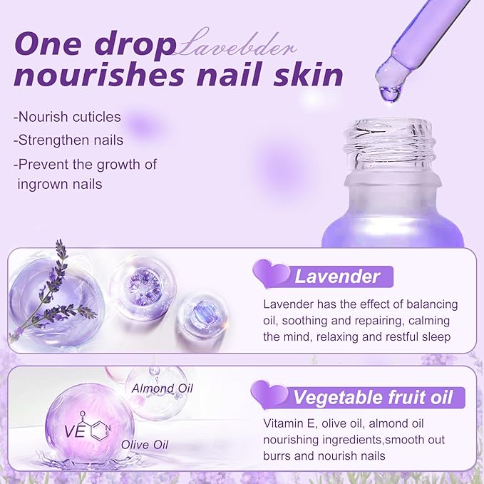Cuticle Oil, Moisturizing Repairing Nail Oil, Plant-Based Formula for Damaged Nails Dry Cuticles, Strengthening Hydrating, Rose, Jasmine, Lavender, Nail Care, 20ml,YNC-002