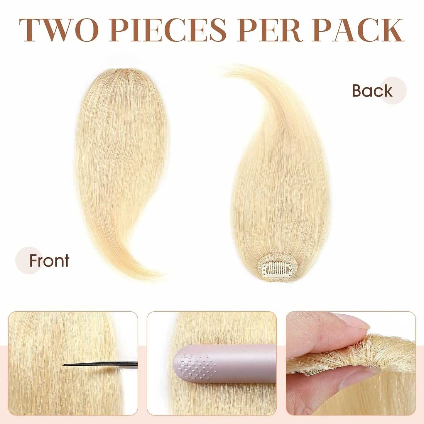 Hairro Clip in Wave Side Bangs Extensions, 100% Human Hair 2 PCS Clip on Middle Part French Bangs Thin Sides Swept Fringe Hairpieces