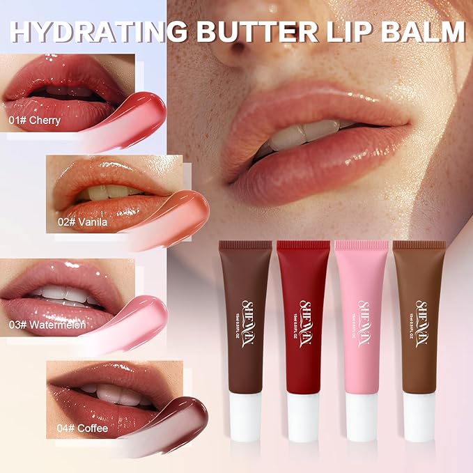 Tinted Lip Butter Balm - Vegan Lip Balm for Instant Moisture, Shine & Hydration - Sheer-Tinted, Soothing Skincare (Cherry)