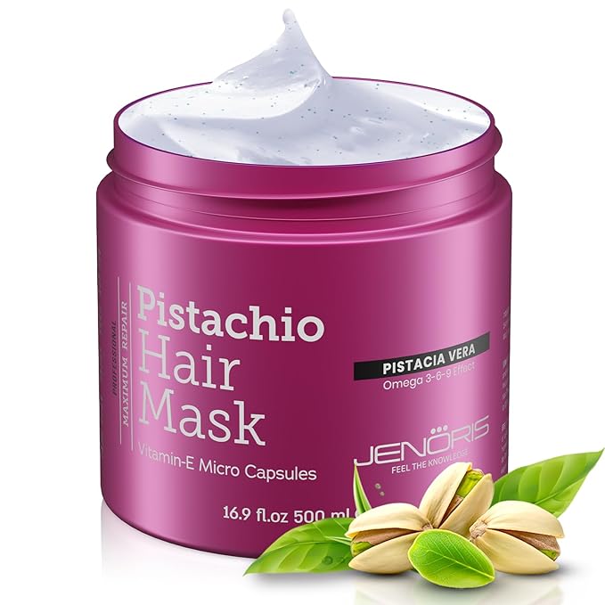 Jenoris Pistachio Hair Mask for Dry Damaged Hair – Deep Conditioning Hair Mask Treatment with Pistachio Oil & Vitamin E, For Color-Treated Hair, For Hair Repair, Paraben & Salt Free, 16.9 Fl Oz