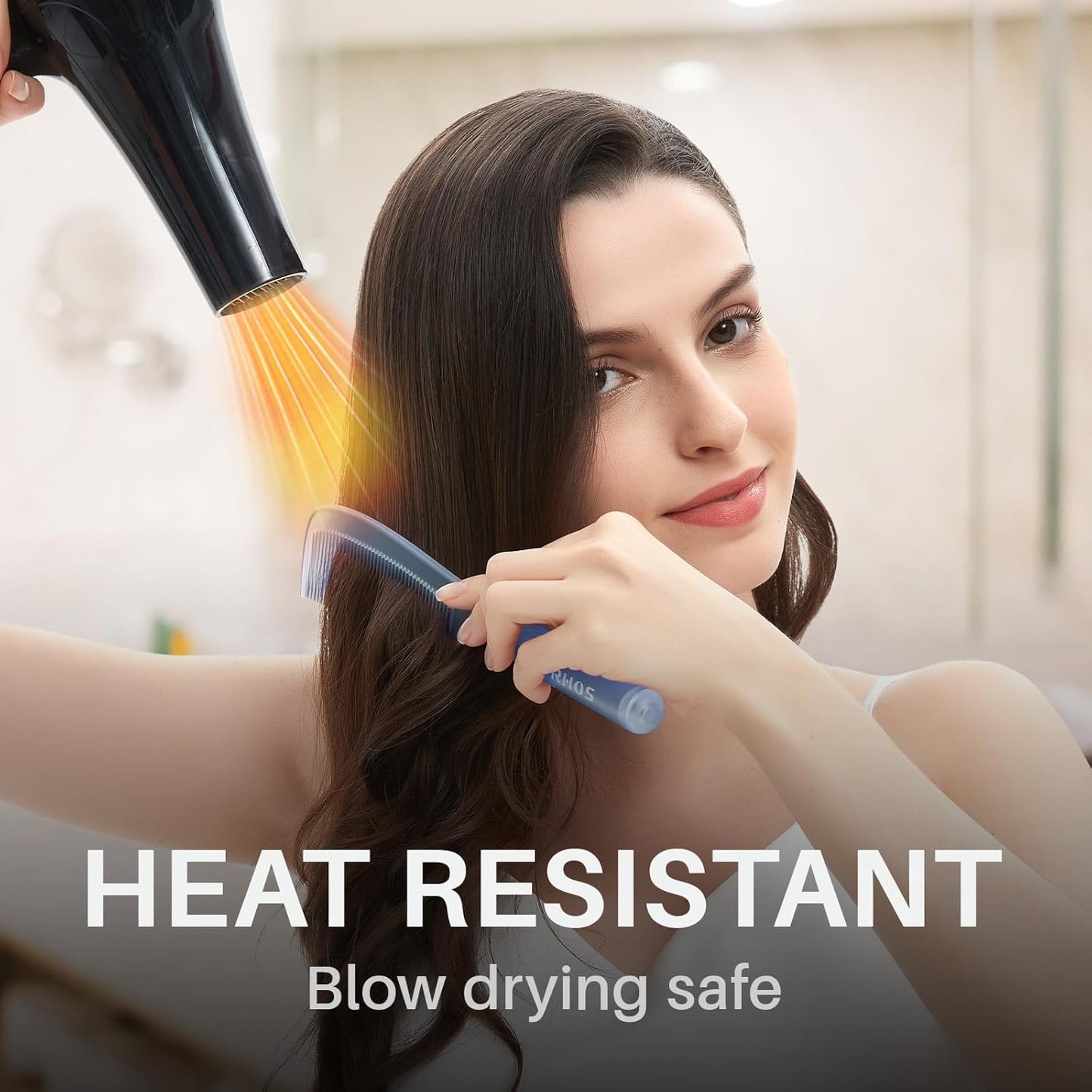 RHOS Detangler Hair Comb for Women and Men-Wide Tooth Comb for Curly,Thick,Wavy,Long Hair,Large Tooth Detangling Comb for Wet and Dry Hair-Styling Essentials Round Handle Hairdressing Comb(Blue)