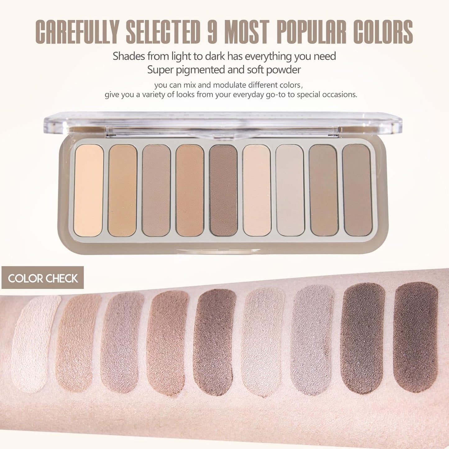 9 Colors Matte Eyeshadow Palette, High Pigmented Natural Nude Eye Shadow Makeup Palette Ultra-Blendable, Long Lasting Eyeshadow Pallete with 3 Eyeshadow Brush for Women