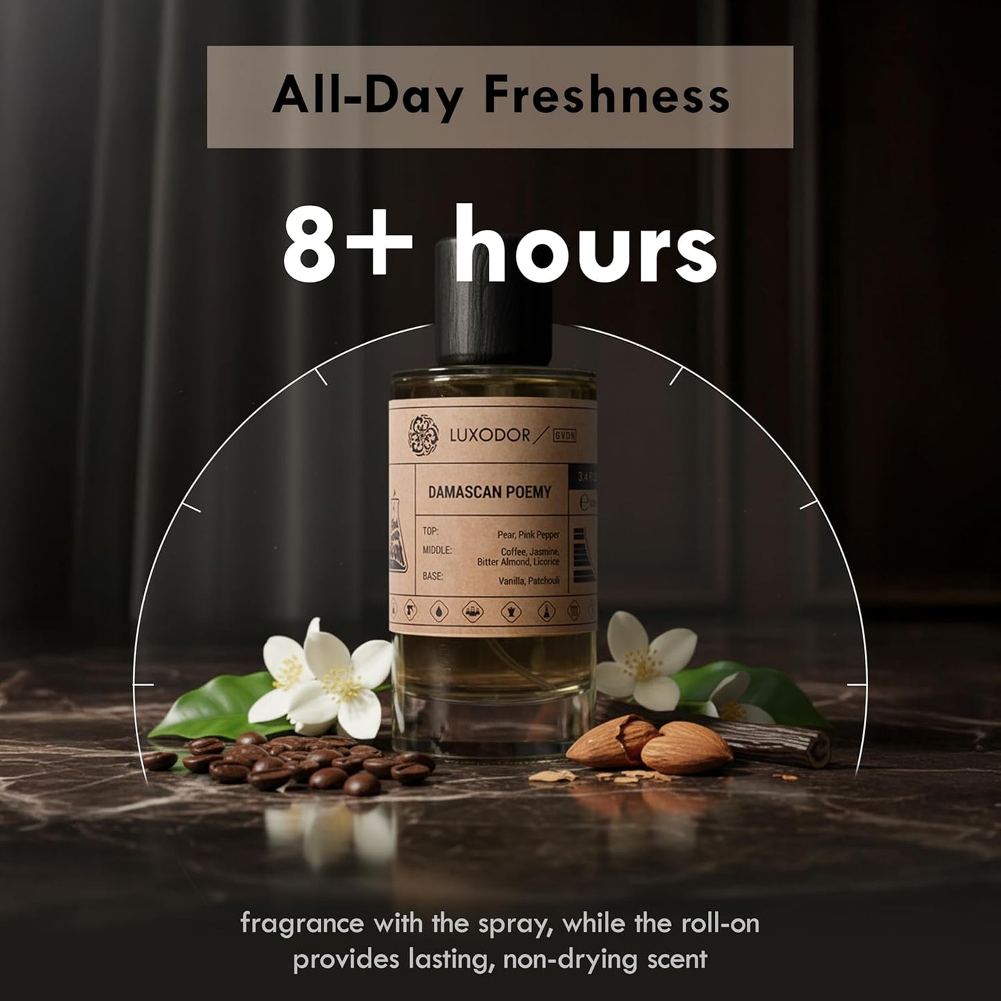 Inspired by Y S.L's B.lack O.pium - Damascus Poemy with perfume oil 10 ml Roll-On - pheromones perfumes for women cologne - dupes fragrances - Clean Paraben Free Vegan - 3.4 fl. oz (100ml)