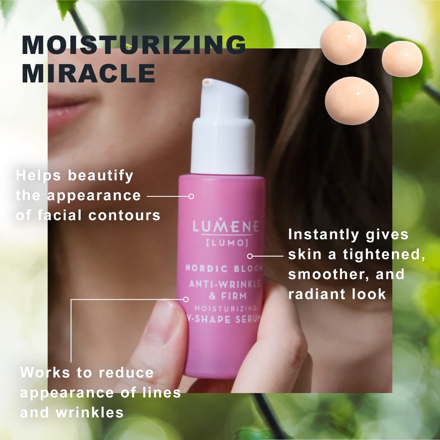 Lumene [Lumo] Nordic Bloom Anti-Wrinkle & Firm Moisturizing V-Shape Face Serum - Hydrating Serum to Help Visibly Reduce Fine Lines + Wrinkles - Infused with Nordic Lingonberry Extract (30 ml)