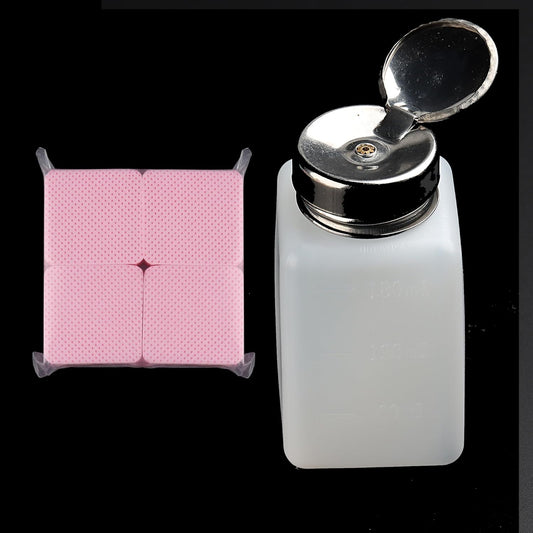 Alcohol Dispenser 180ml Push Down Pump Dispenser 200Pcs Lint Free Nail Wipes, Push Down Empty Bottle Metal Nail Polish Remover Pump, Lip & Eye Makeup Remover Bottle