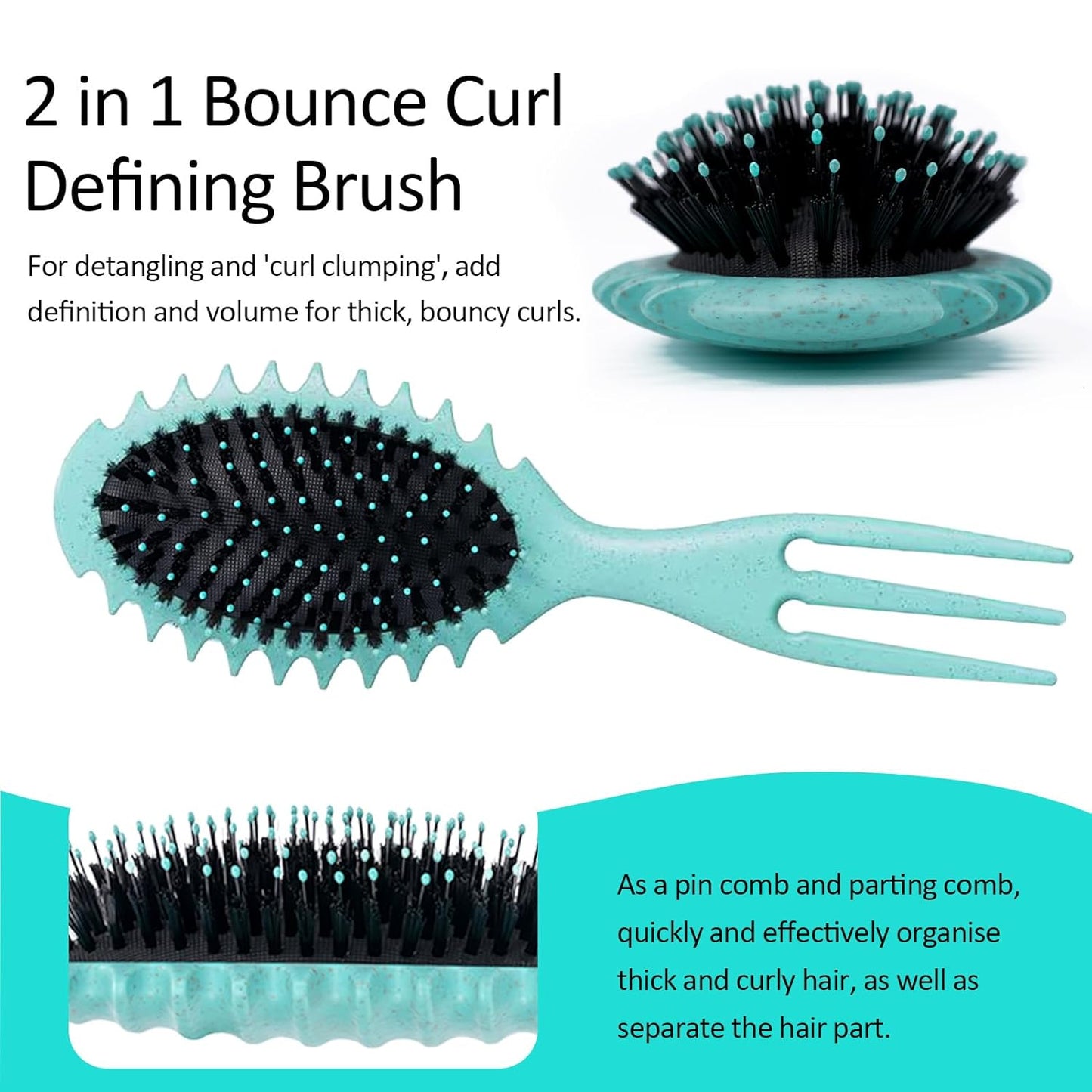 Curly Hair Boar Bristle Curl Defining Brush for Wave Straight Hair, Unique Trident Handle Design Defineing Brush for Wet Dry Hairs Styling Massage Hairbrush Hairs Pick Comb Green