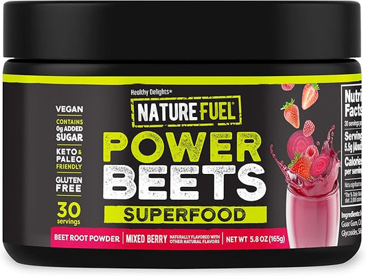 Healthy Delights Nature Fuel Power Beets - Super Concentrated Non-GMO Beet Juice Powder - Delicious Mixed Berry Flavor - 30 Servings - Pantry Friendly (Packaging May Vary)