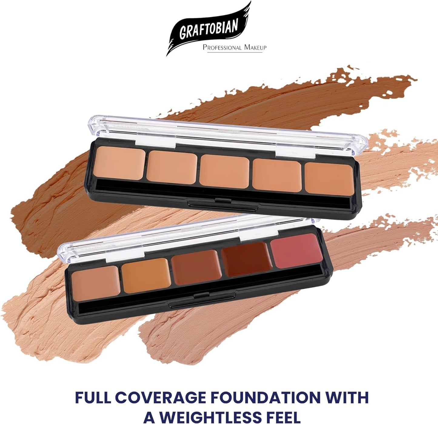 Graftobian HD Glamour Crème Foundation Palette (Warm #2) - High Definition 5 Color Makeup Palette, Cream Based Foundation Concealer and Contour Palette, Full Coverage - Medium Warm Skin Shades