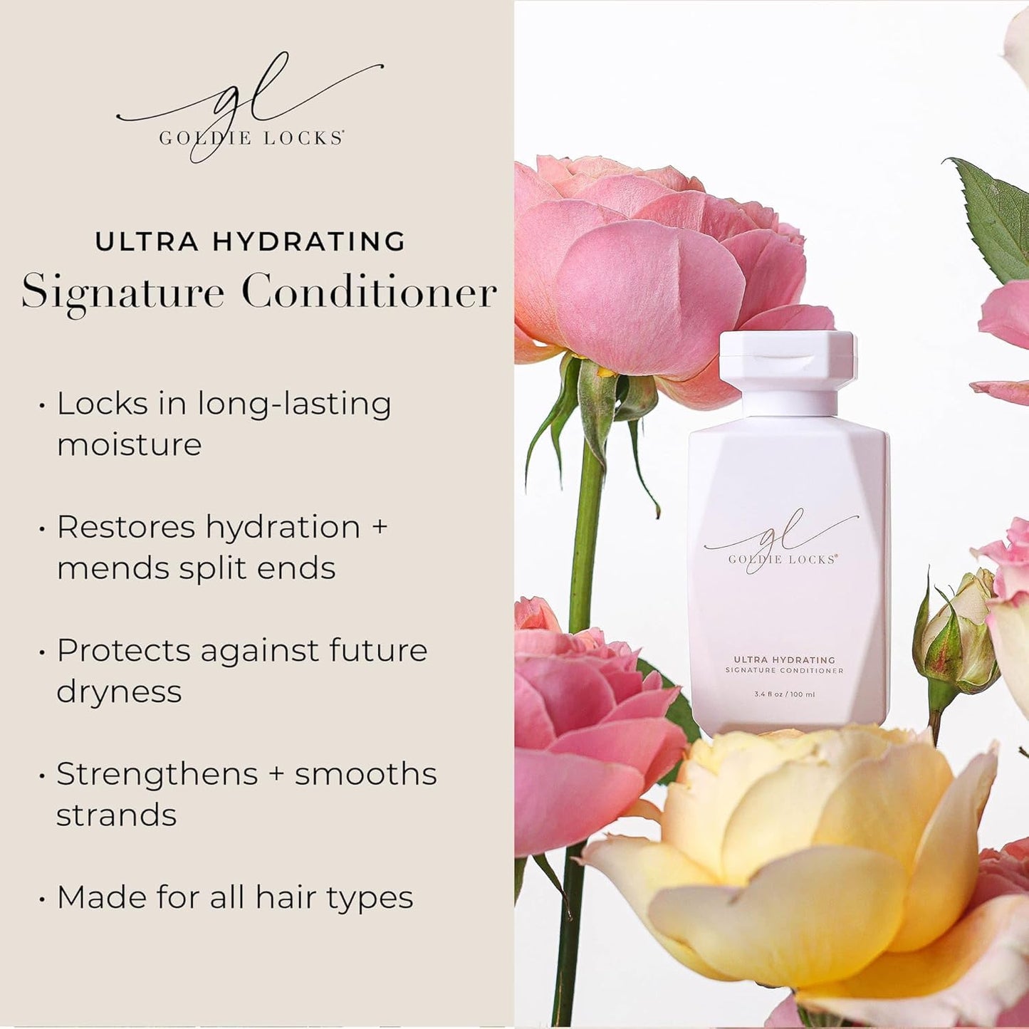 Goldie Locks Ultra Hydrating Shampoo & Conditioner Set - Sulfate-Free, Paraben-Free - for Frizz Control, Shine & Strength - Color Safe & Extension Safe - Protein-Free - 2 x 33.8 fl oz