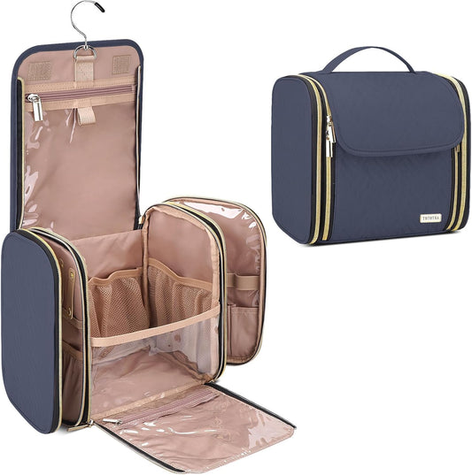 Hanging Toiletry Bag & Makeup Bag for Women with Jewelry Organizer - TSA Approved Large Capacity Travel Cosmetic Organizer, Waterproof Shower Essentials Case with Transparent Pockets