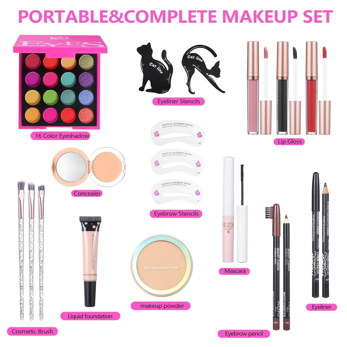 Makeup Kit Set For Teens, Make Up Gift For Women,Includes Eyeshadow Palette, Lip Gloss, Mascara, Eyeliner, Foundation, Concealer, Brushes Set (kit0162)