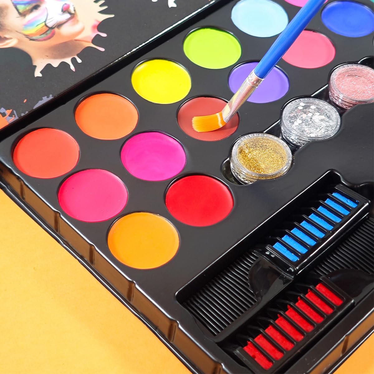 Glow UV Blacklight Face Paint,Neon Fluorescent Body Painting Palette,Water Activated Makeup Eyeliner,Water Based Glow In The Dark Party Halloween Washable for Adult Body Paint Set (colour mixture)