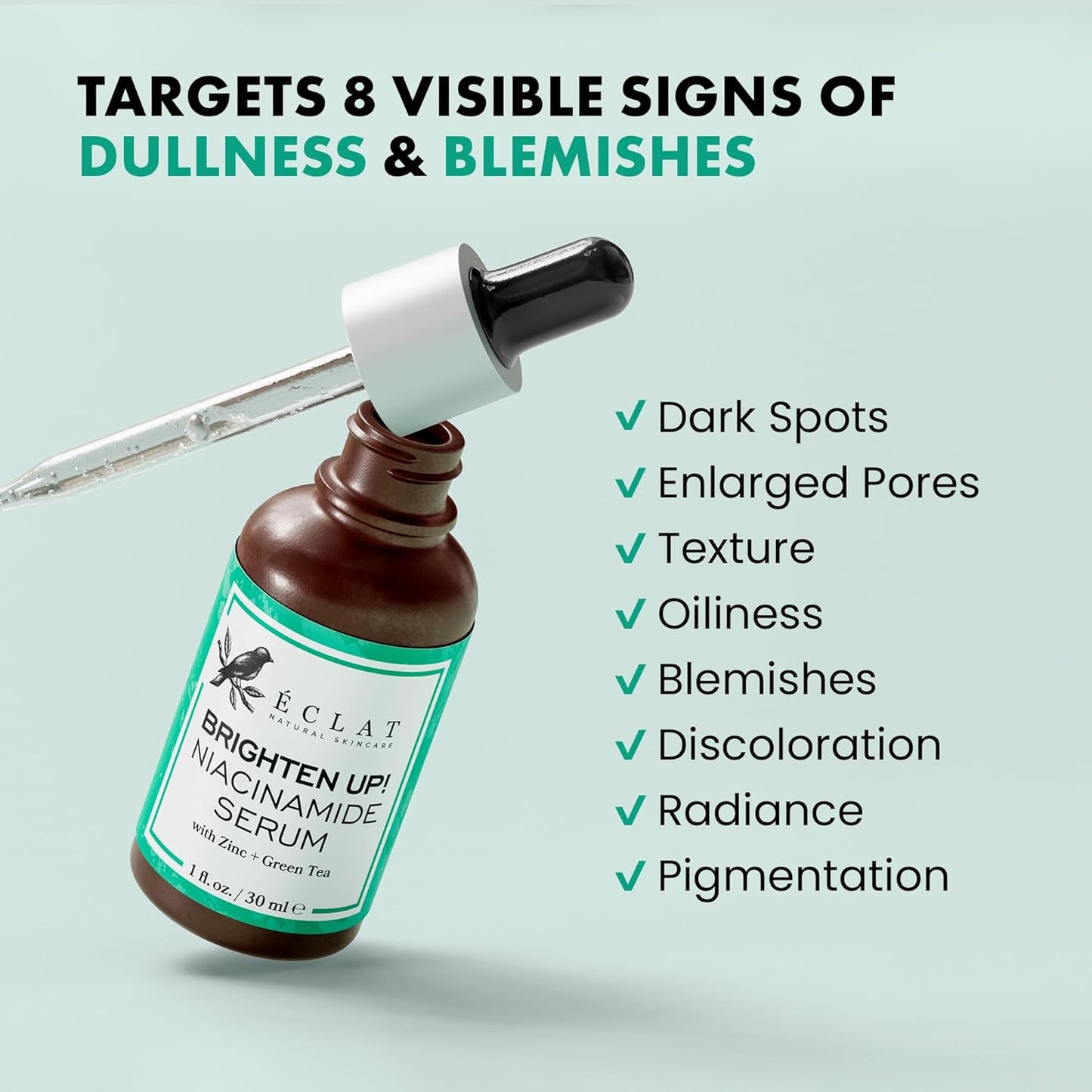 Eclat Skincare Clarifying Niacinamide Serum - 12% Niacinamide with Zinc PCA & Hyaluronic Acid - Hydrating & Soothing Formula - Facial Serum for Minimizing Pores and Improving Skin Texture 1 Fl Oz