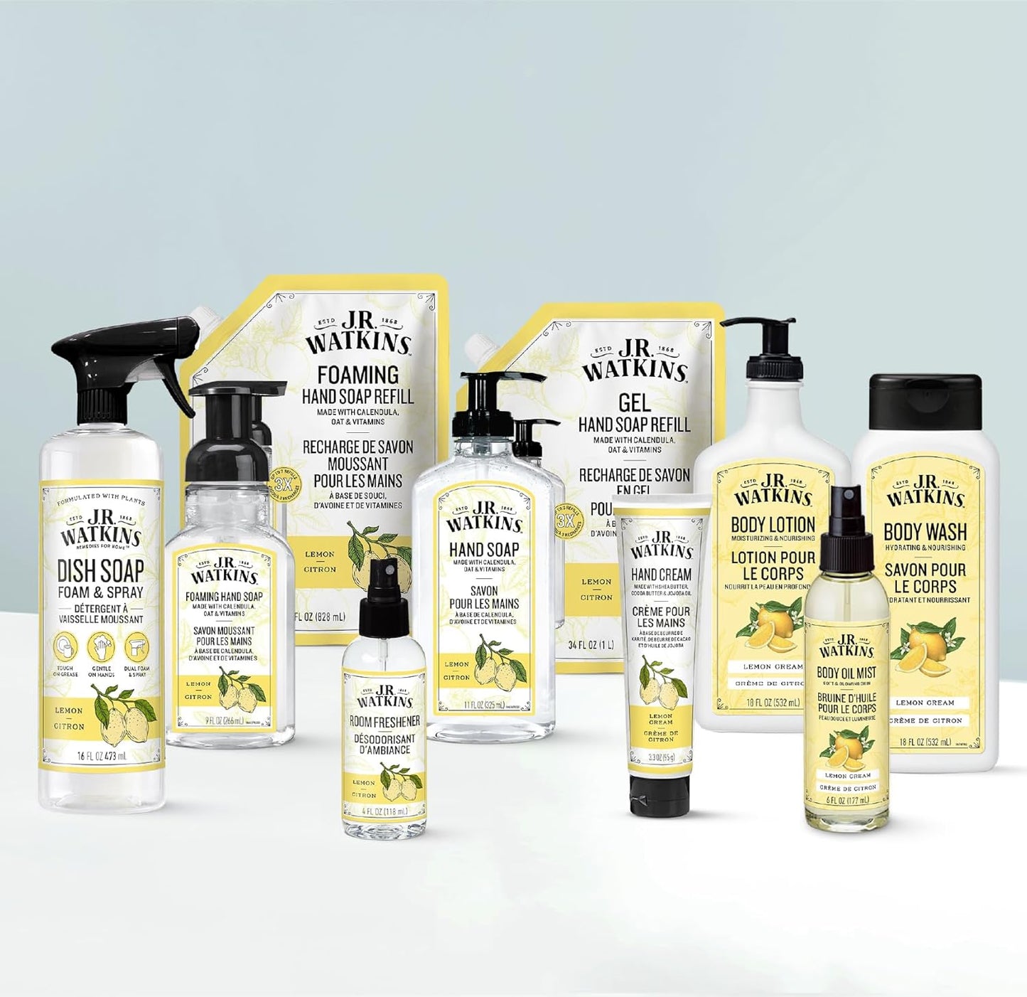 J.R. Watkins Gel Hand Soap Refill, Moisturizing Hand Wash, Formulated with Plant-Based Cleansers, Alcohol-Free, Cruelty-Free, Lemon, 34 Fl Oz, 2 Pack