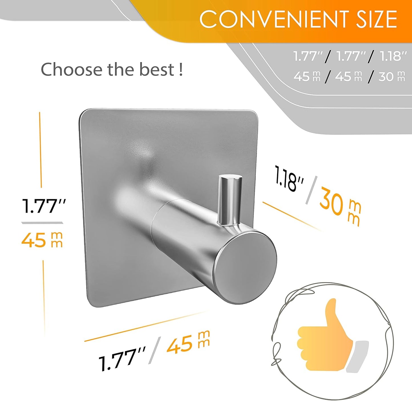 Brushed Nickel Self Adhesive Towel Hooks for Bathroom Wall Door Mounted - SUS304 Stainless Steel Strong Strips Stick on 3M Wall Hooks for Hanging Coat, Hat, Bag, Key, Jacket – 8 Pack