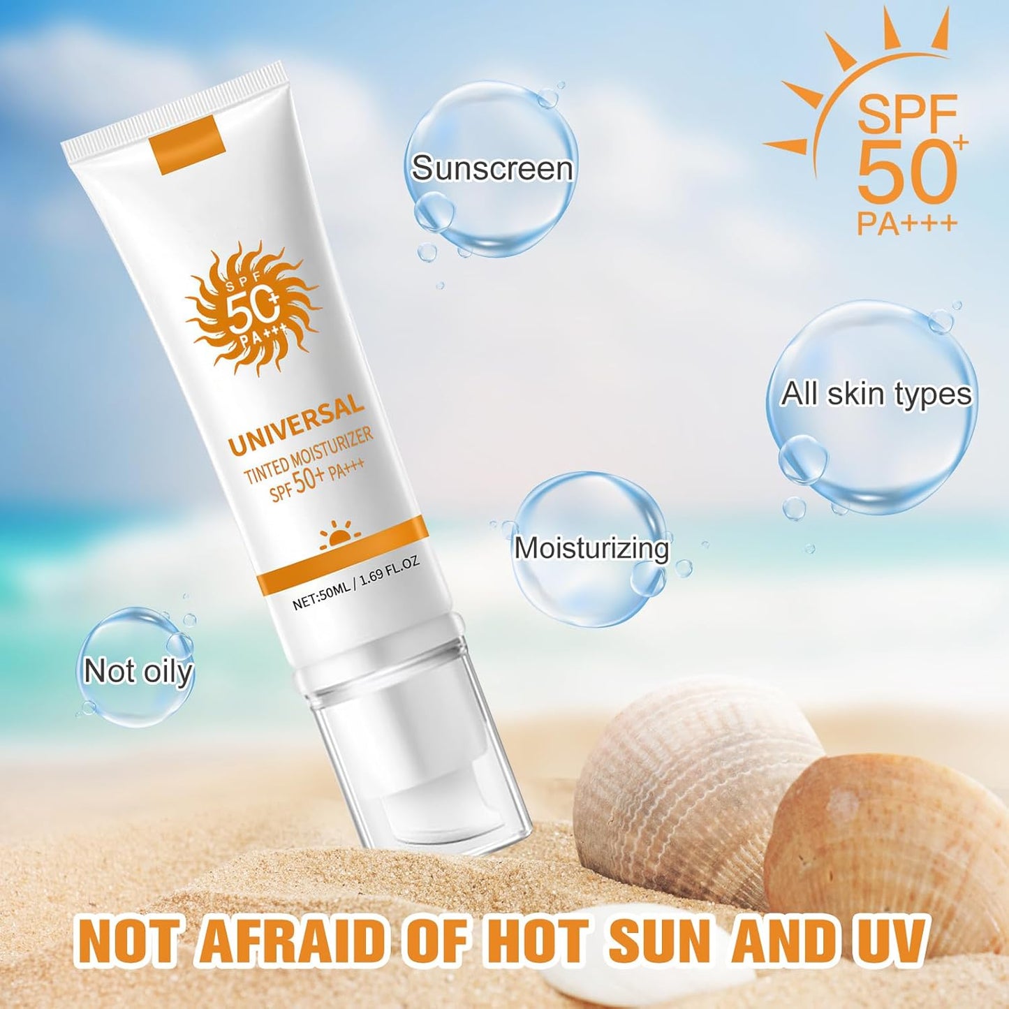 Tinted Sunscreen for Face SPF 50,Universal Protector Solar Con Color,Face Sunscreen Moisturizer,Hydrating Sun Essence Face Sunscreen Hydrating,No Sticky | Travel Size Sunscreen(2PCS)