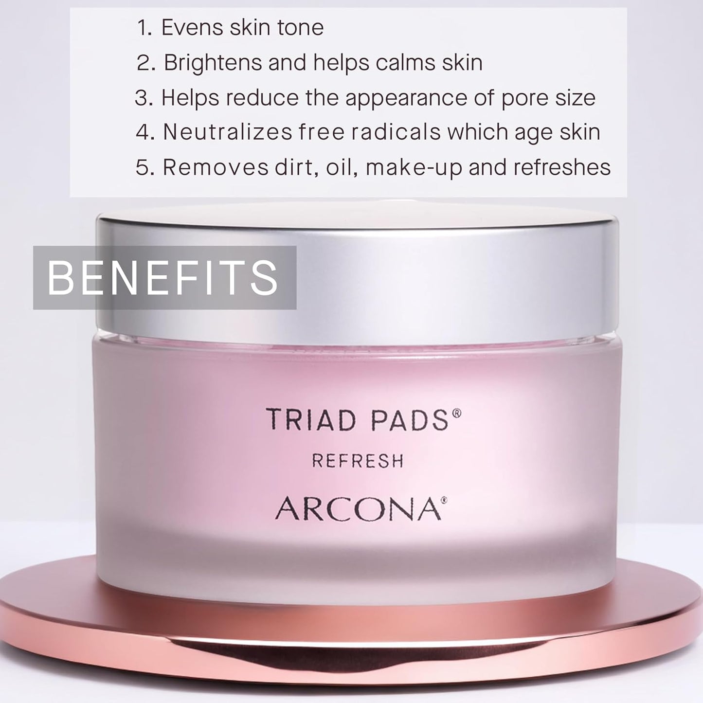 ARCONA Triad Pads - Cold Processed Cranberry and Rice Toner, Brightening Toner Pads for Face, 45 Facial Toner Pads. Made in The USA.