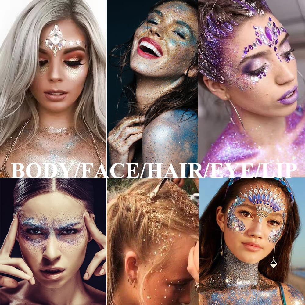 Gold Face Body Glitter Stick, Mardi Gras Outfit for Women and Kids,Sparkly Holographic Party Festival Rave Mardi Gras Accessories for Carnival,Chunky Holographic Face Glitter Makeup