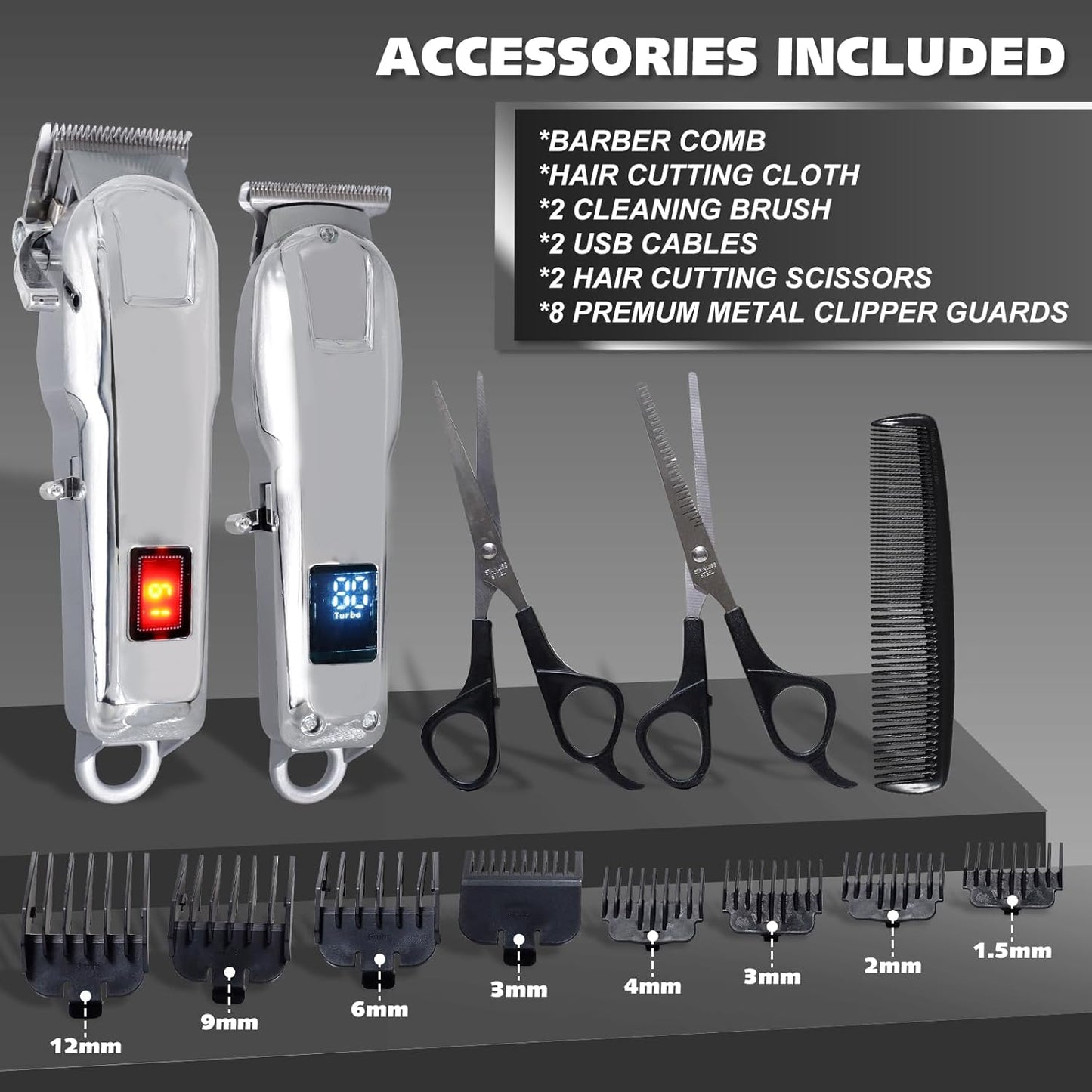 Professional Hair Clippers for Men, Cordless Trimmer Set with LCD Display, 7000rpm High-Speed Motor, Set of Tools for Home and Professional Hairdressers