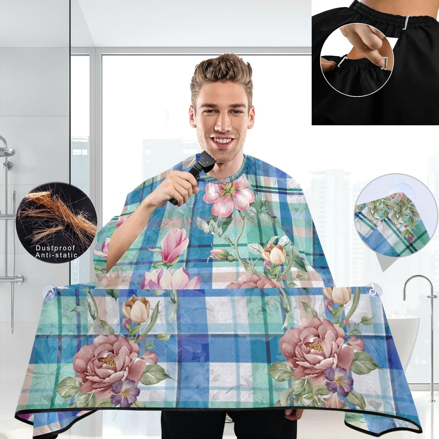 visesunny Barber Cape Flower Pattern Design Polyester Hair Cutting Salon Cape Apron Anti-Static Haircut Water-Resistant Shaving Cloth Beard Shaving Bib Hairdressing Cape