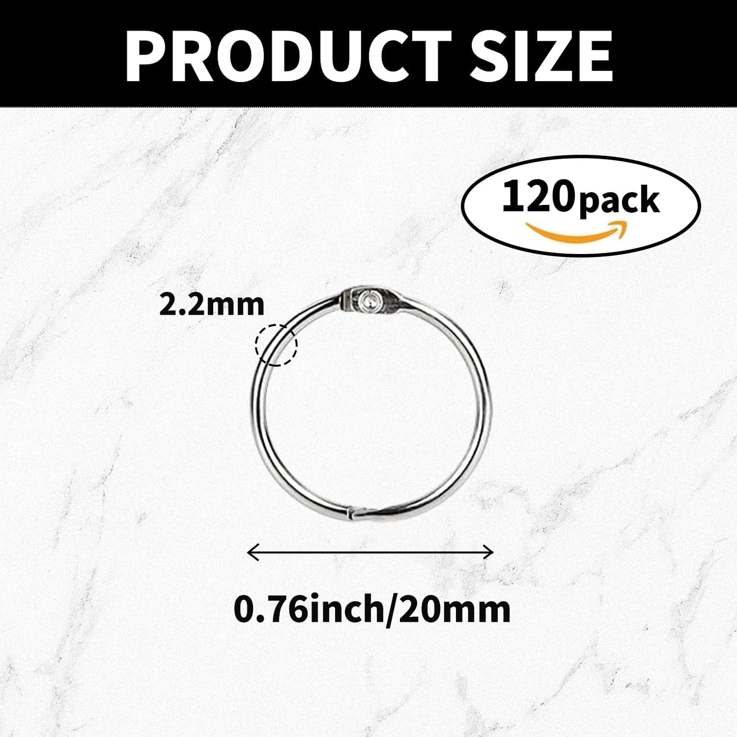 0.76 Inch Loose Leaf Binder Rings (120 Pack), Nickel Plated Small Metal Book Rings for Index Cards, Documents, Keychains, DIY Crafts, Office, School, and Home Supplies (0.76-inch)