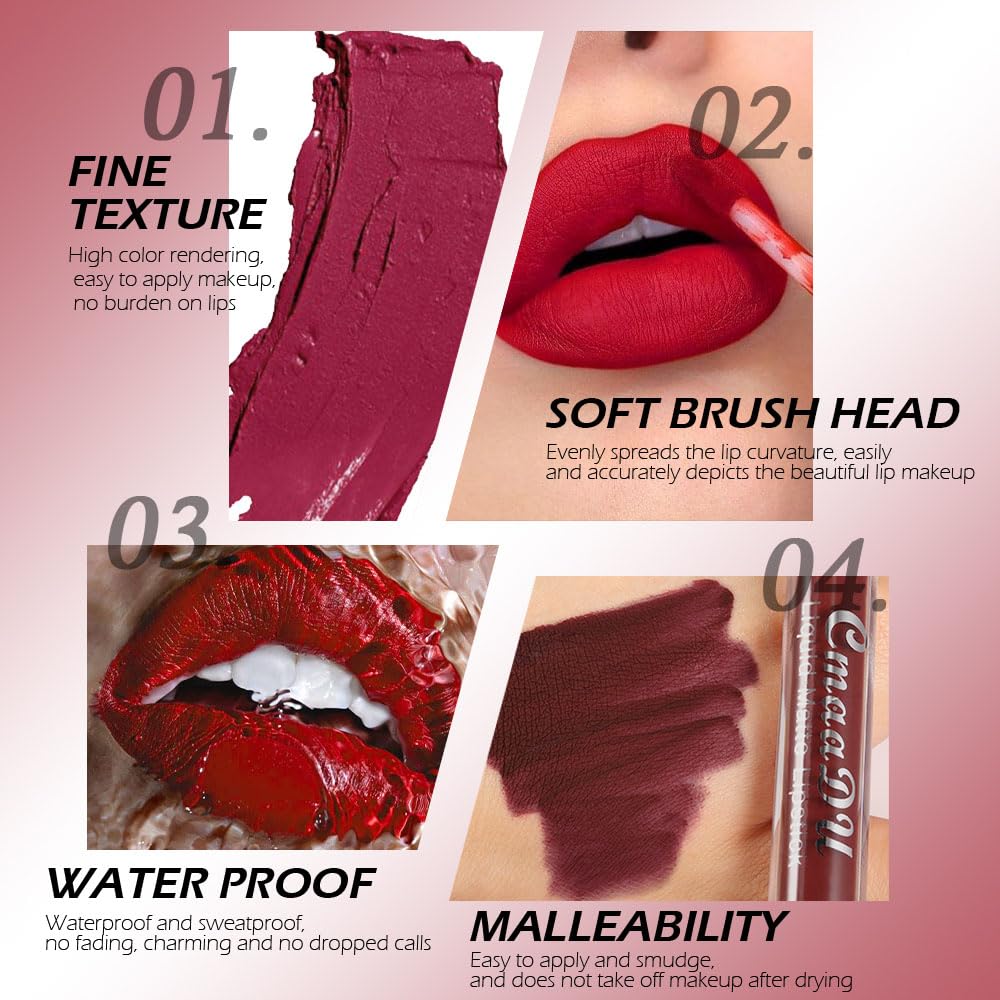 evpct 1Pcs Nude Pink Liquid Matte Lipstick Lipgloss Set for Women, labiales mate 24 horas originales matte larga duracion 24 Hour Lipstick Lip Stains Long Lasting Waterproof 24, 01#