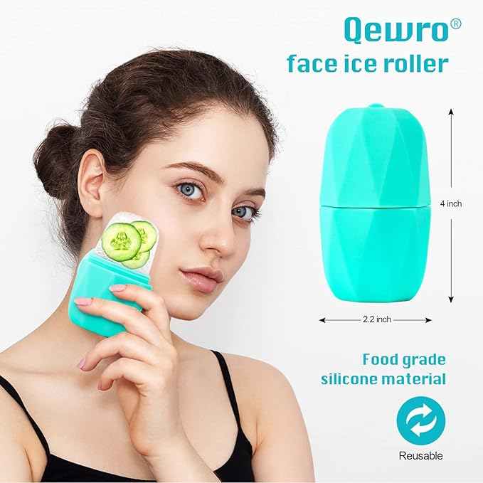 Ice Roller for Face, Qewro Silicone for Tone skin, Reusable Eye Puffiness Relief, Ice Roller Mold for Neck, Facial Roller to Remove Fine Lines Pores Anti Wrinkles (Pink)