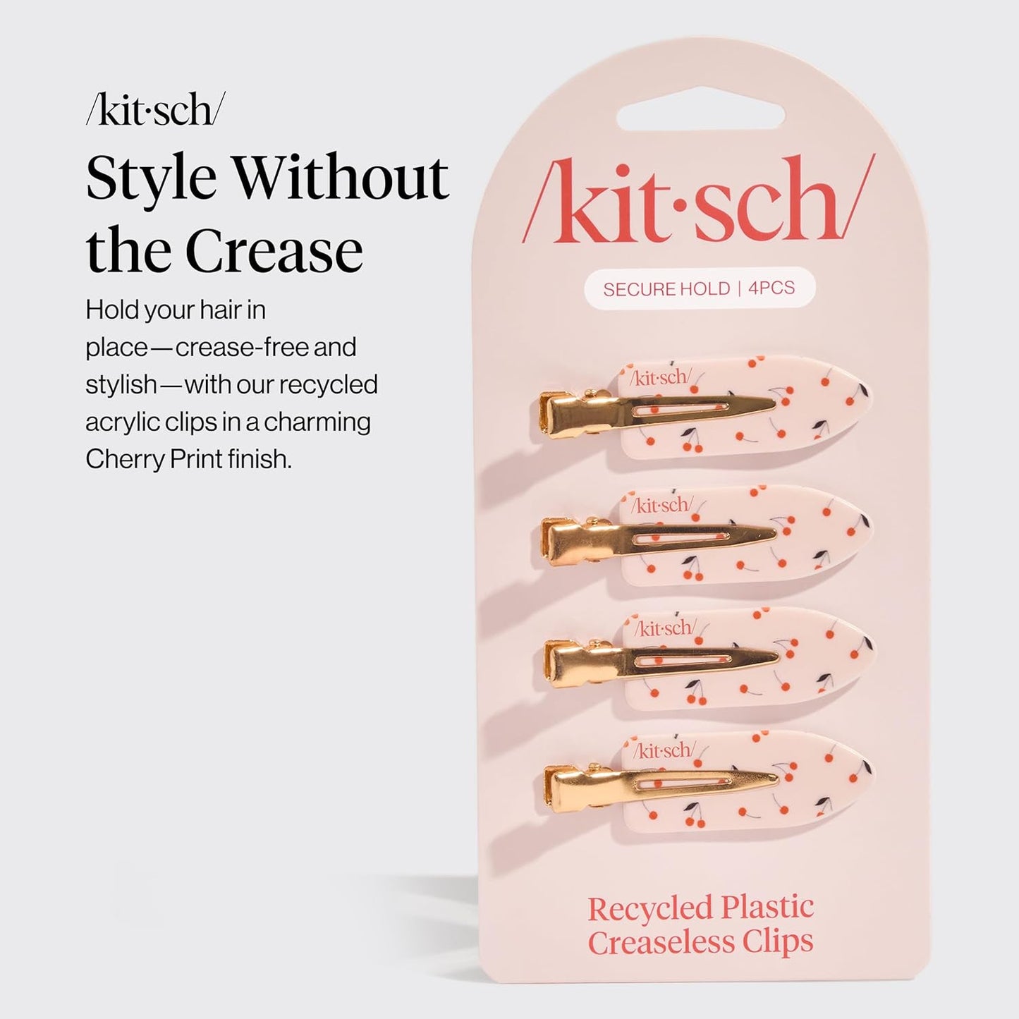 Kitsch Creaseless Hair Clips for Women - No Crease, No Bend Hair Clips for Styling, Bangs, Makeup Application, Face Wash - Recycled Acrylic - Cherry Print | Ideal Gifts for Women, 4pcs