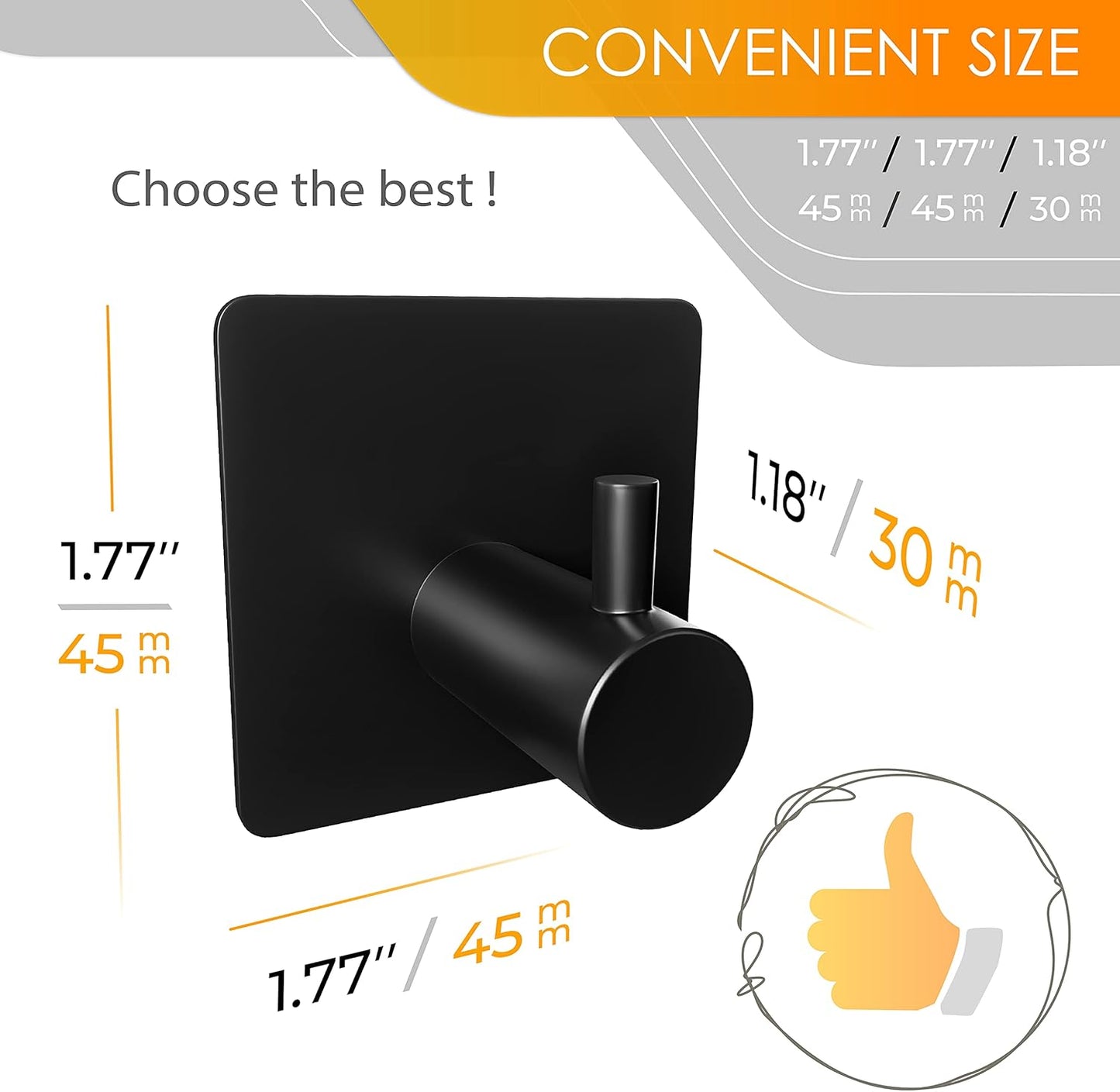 Matte Black Self Adhesive Towel Hooks for Bathroom Wall Door Mounted - SUS304 Stainless Steel Strong Strips Stick on 3M Wall Hooks for Hanging Coat, Hat, Bag, Key, Jacket – 4 Pack