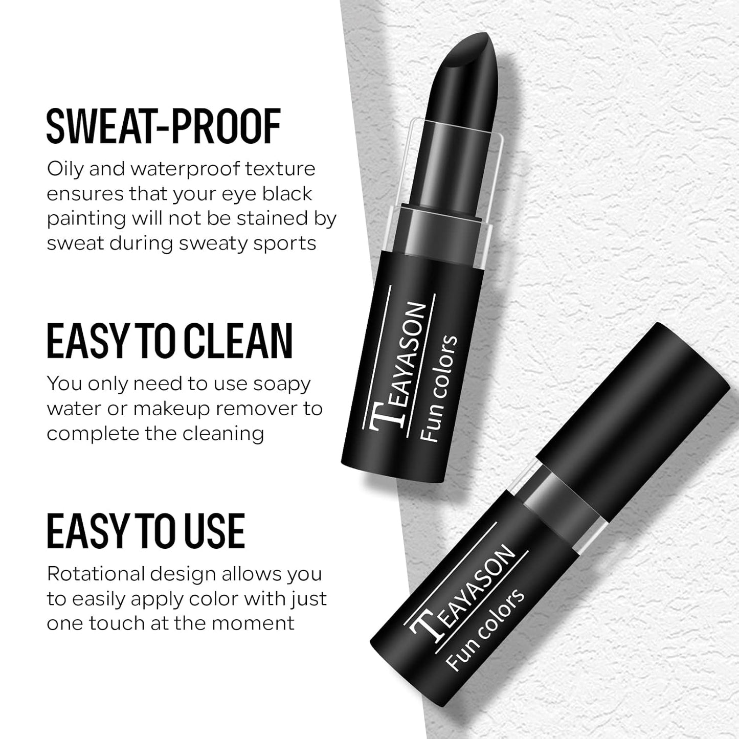 3Pcs Body Paint Eye Black Stick, Eyeblack Stick for Sports Baseball/Softball/Football Anti-Glare Outdoor Sports for Athletes Baseball Under Eye Black Body Paint Sweat-proof Easy to Apply