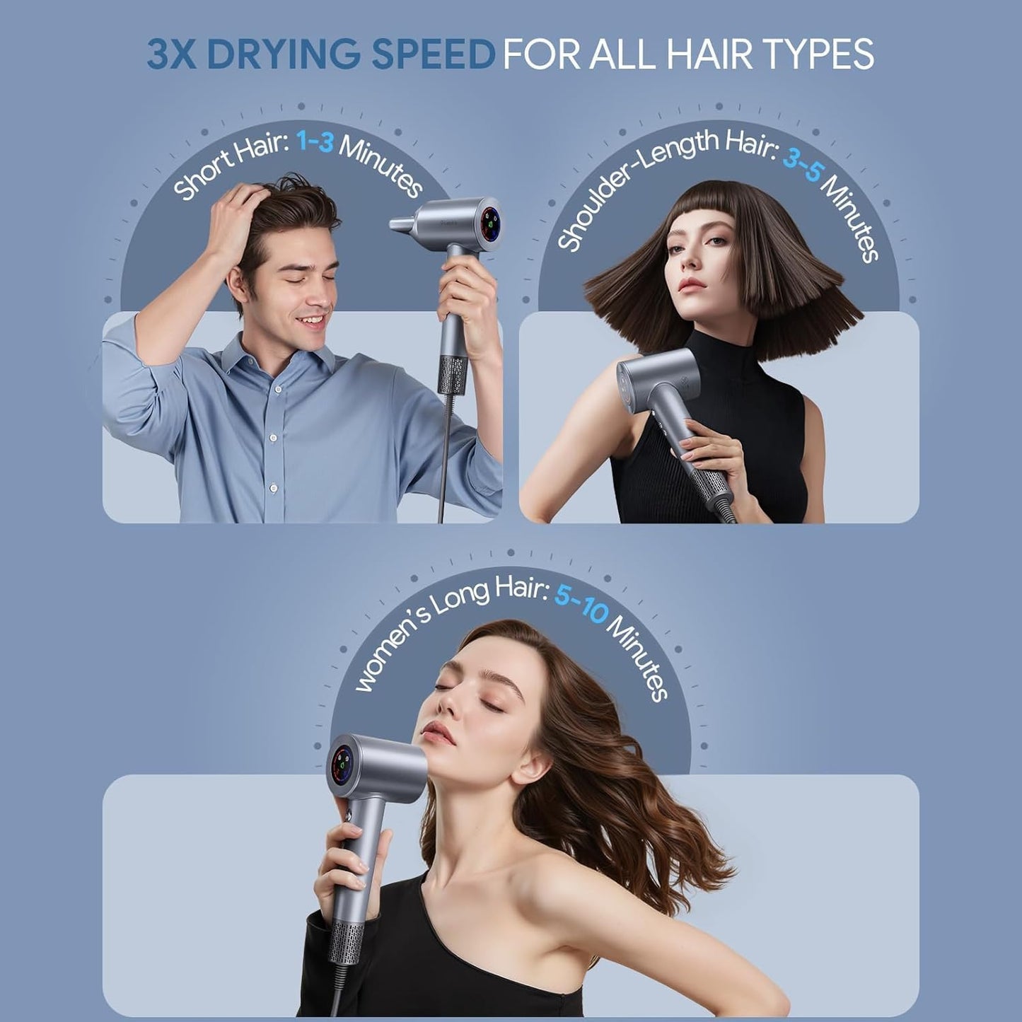 Hair Dryer, High-Speed Ionic Low Noise Blow Dryer with Brushless Motor for Fast Drying, Thermo-Control Quiet Compact Hair Blow Dryer, Hairdryer with 1 Nozzle Attachments for Home Salon Travel