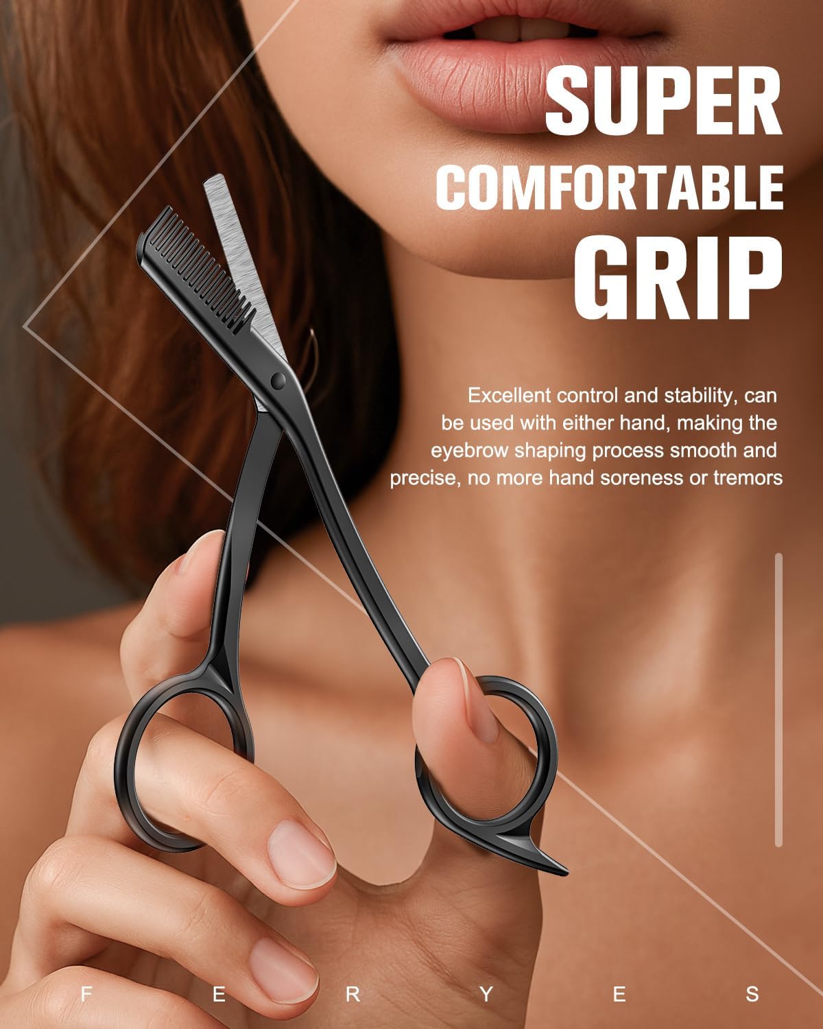 FERYES Eyebrow Trimmer Scissors with Combs, Stainless Steel Scissor & Comb in One, Precision Eyebrow Trimming Scissors for Women and Men