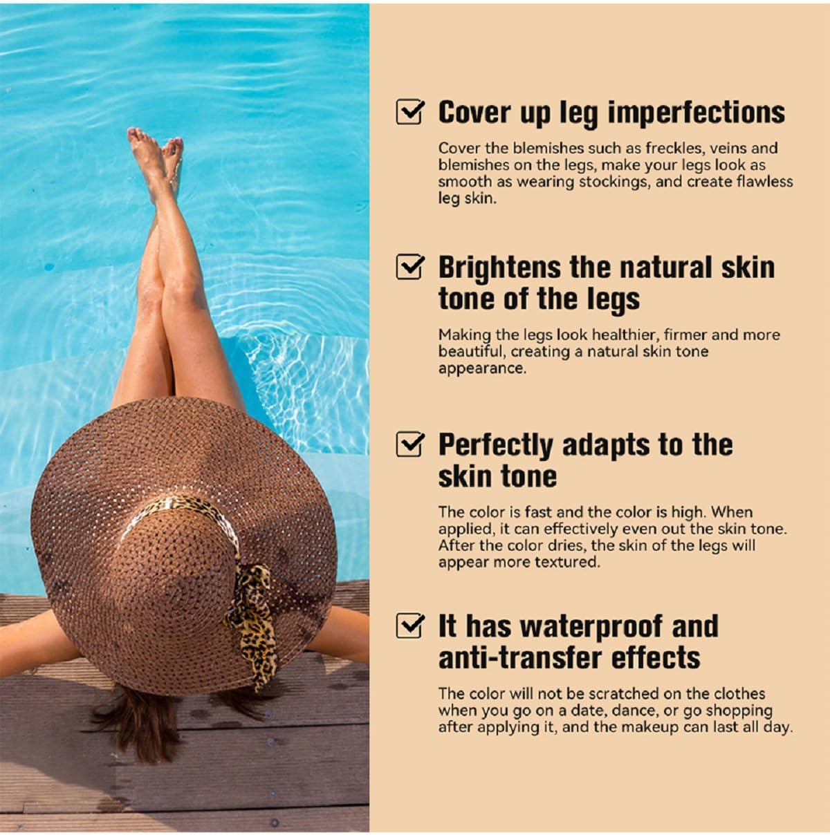 Leg Makeup Waterproof No Transfer, Flawless Looking Leg and Body Tattoos and Scar Cover up Makeup Concealer for All Skin. (2# Medium Golw)