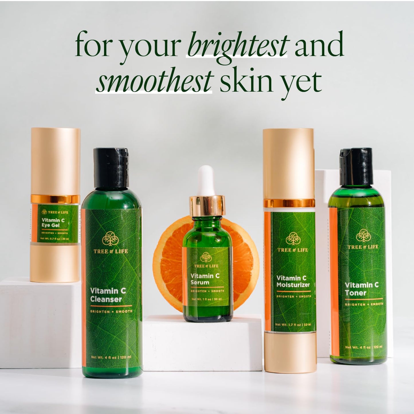 Tree of Life Beauty Ultimate Skin Care Set, Brightening, Firming, Hydrating, Moisturizing, Brightening, Complete Face Care Regimen - Total Vitamin C Face Serum Collection 5pack