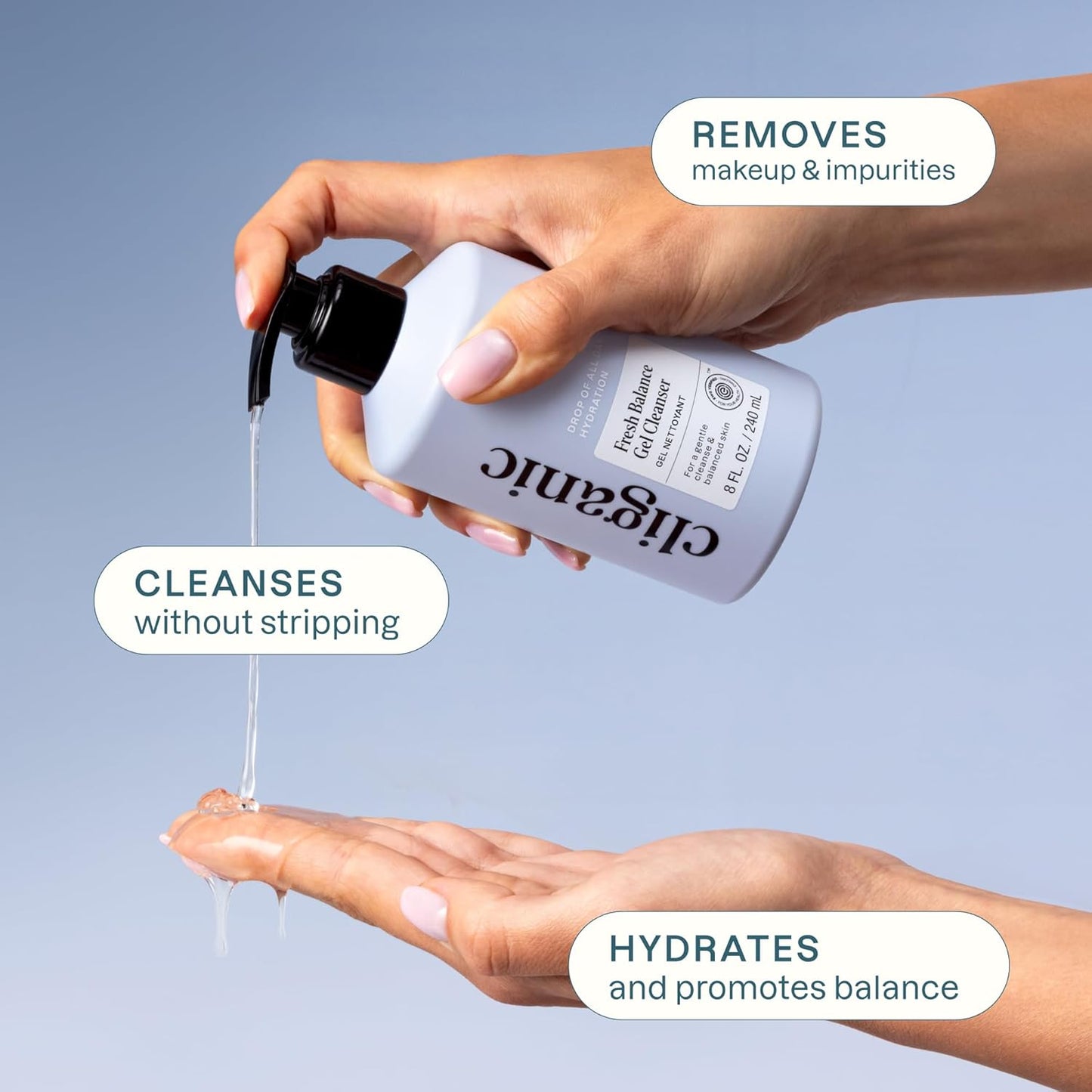 Cliganic Hydrating Gel Cleanser with Triple Botanical Complex® – Gentle Face Wash with Jojoba, Rosehip & Argan Oils – Removes Makeup & Impurities – Aloe Vera & Glycerin for Balanced, Glowing Skin 8oz