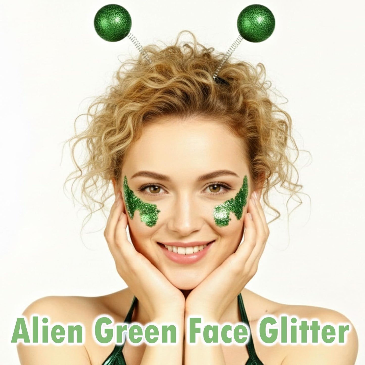 Green Body Glitter Stick,Waterproof Shimmer St Patrick's Day Outfit for Women,Mardi Gras Hair Glitter Rave Singer Concert,Green Alien Face Glitter Paint St Patricks Day Accessories