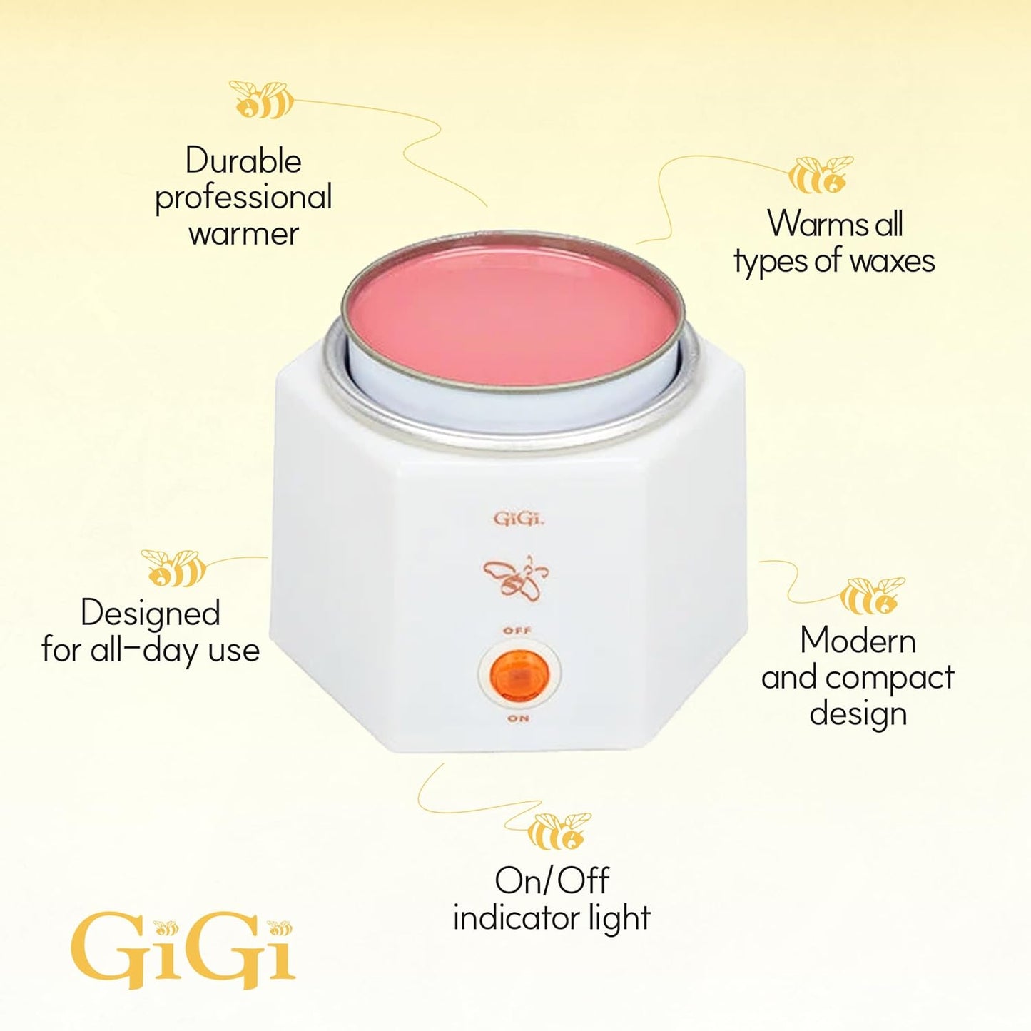 GiGi Hair Removal Wax Warmer, Waxing Kit, Space Saver, Compact, Accomodates 8 oz and 14 oz Wax Cans, 1 Pack